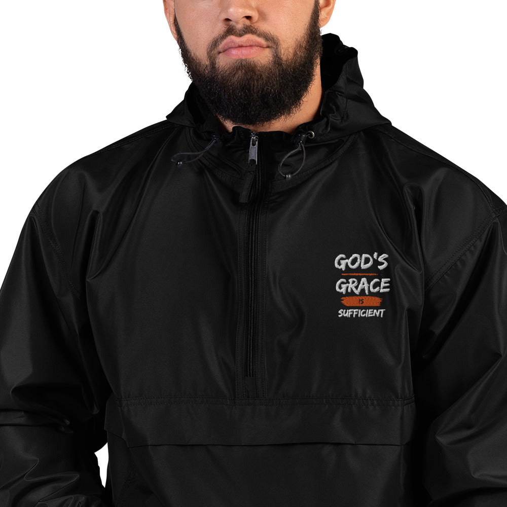 'Sufficient' Embroidered Champion Packable Jacket - Quall Co