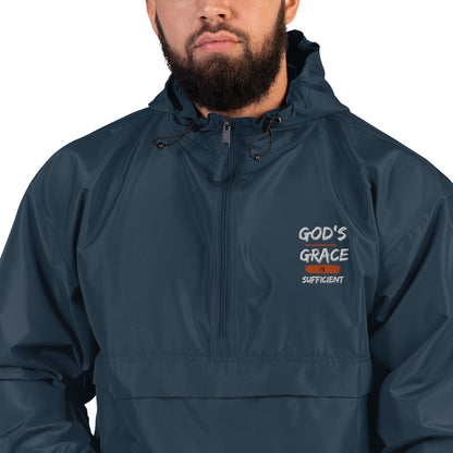 'Sufficient' Embroidered Champion Packable Jacket - Quall Co