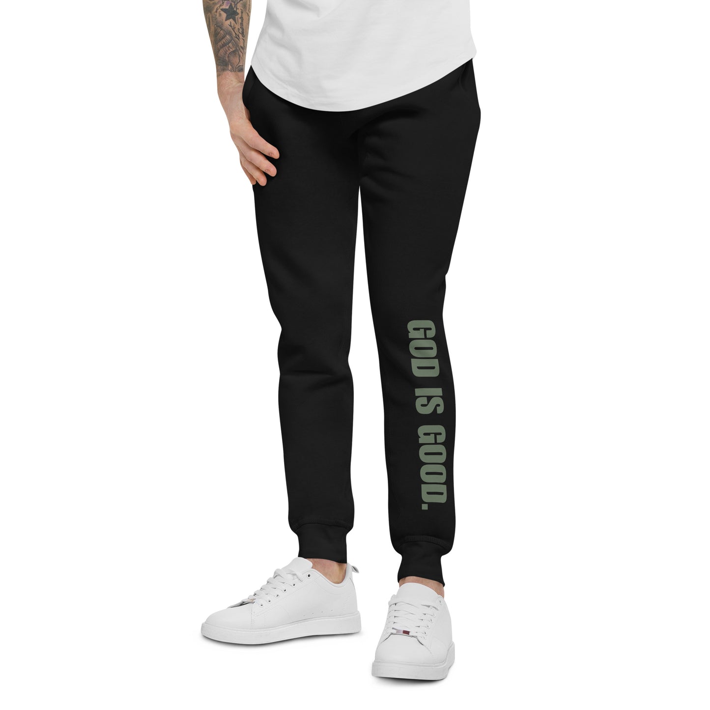 "God is Good" Green Print Unisex Fleece Sweatpants - Quall Co