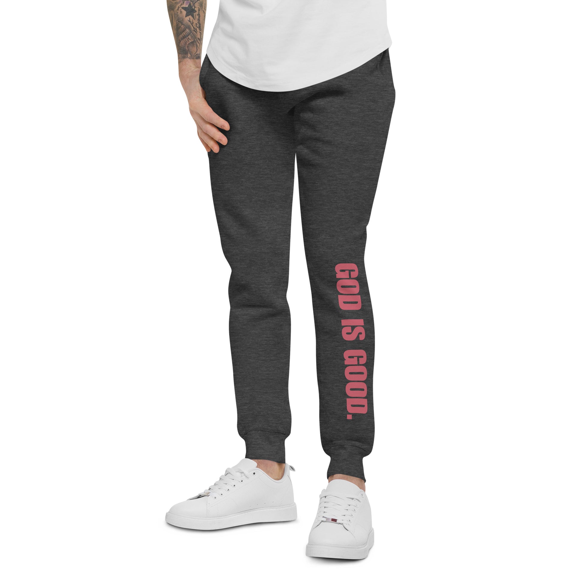 "God is Good" Pink Print Unisex Fleece Sweatpants - Quall Co