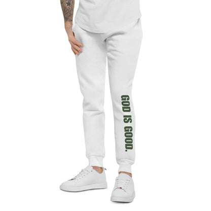 "God is Good" Green Print Unisex Fleece Sweatpants - Quall Co